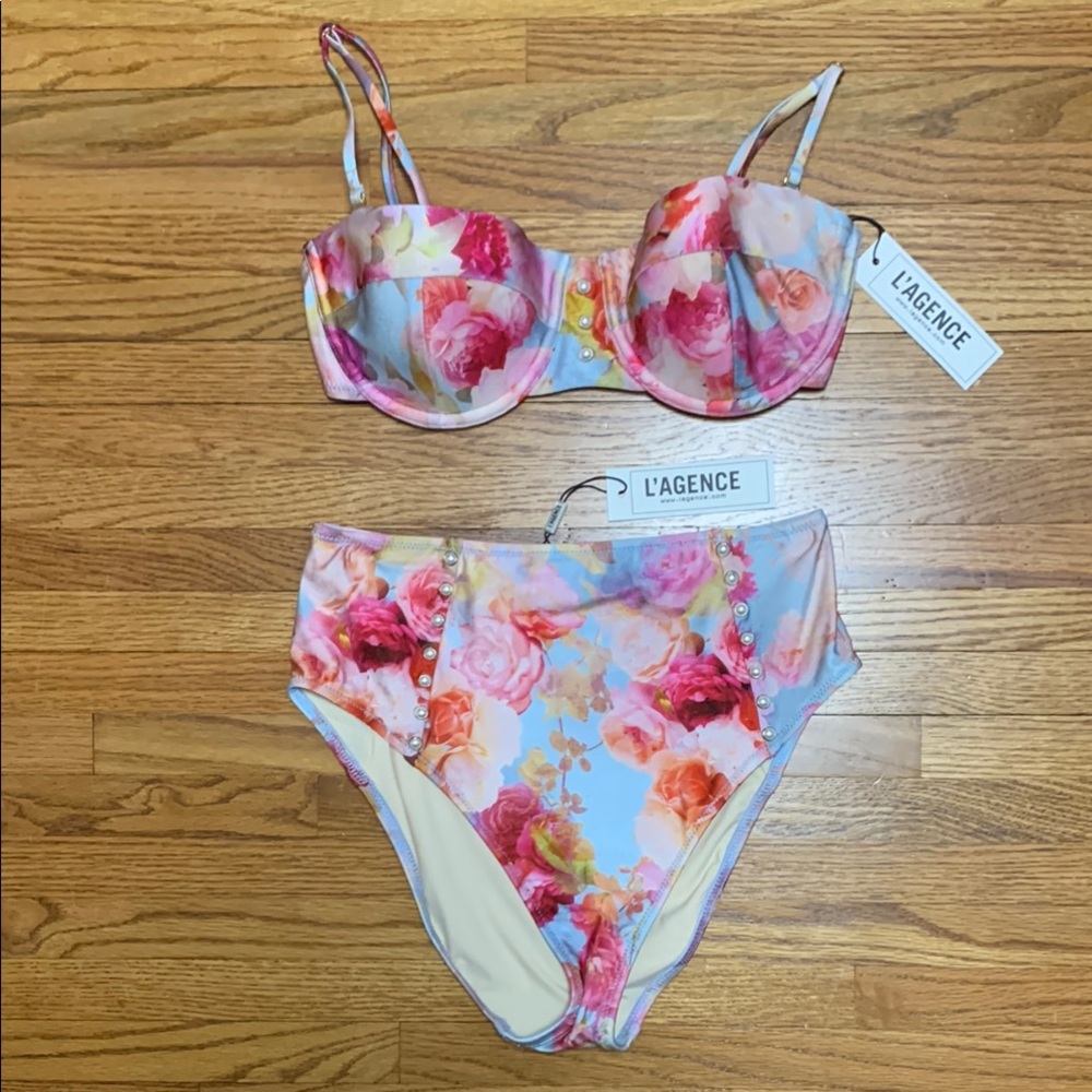 L'AGENCE Floral Bikini - Pink and Blue